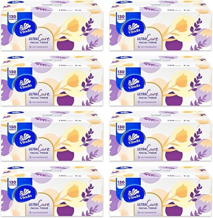 Zachte 3-laagse zakdoekjes, 130 stuks per doos, 8 vlakke dozen
