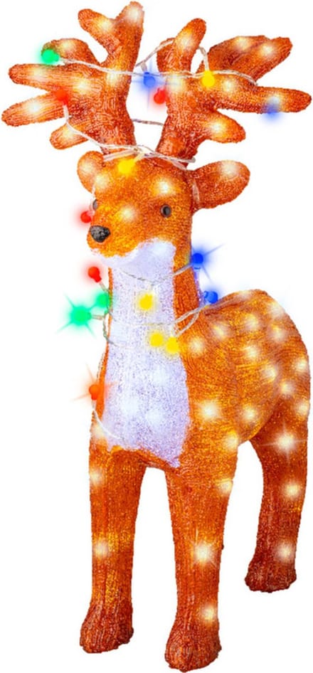 Lumineo Kerstverlichting figuur- rendier met kerstlampjes in gewei - 67cm -LED verlichting