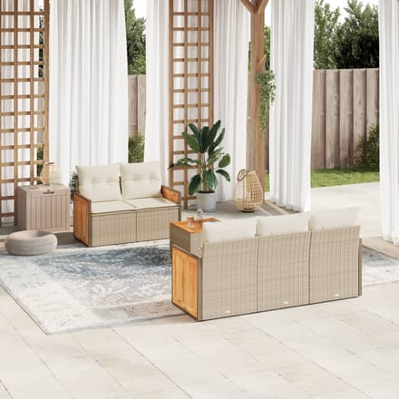 vidaXL - 6-delige - Loungeset - met - kussens - poly - rattan - beige