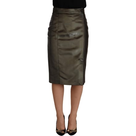 GF Ferre Vrouwen Metallic Grijze Hoge Taille Koker Midi Rok