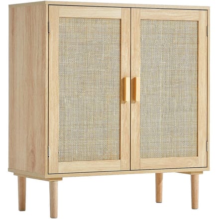 Rotan Kast Opslag met 2 Magnetische Deuren & Verstelbare Planken Natuurlijk