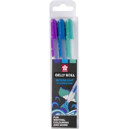 Stylo roller encre gel - SAKURA - Gelly Roll Moonlight Ocean - 0,5 mm - Couleurs fluorescentes - 3 pièces vert