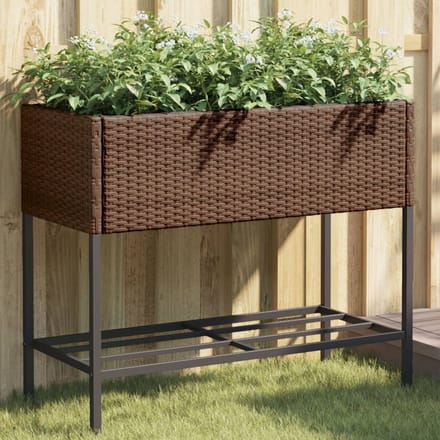 vidaXL - Plantenbak - met - schap - poly - rattan - bruin