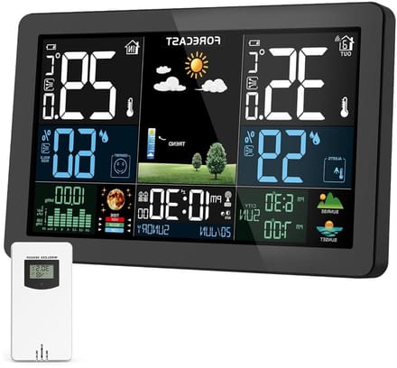 Weerstation Buiten - Weerdisplay Binnen - Weer Voorspellen - Draadloze Sensor - 60m Bereik - Zwart