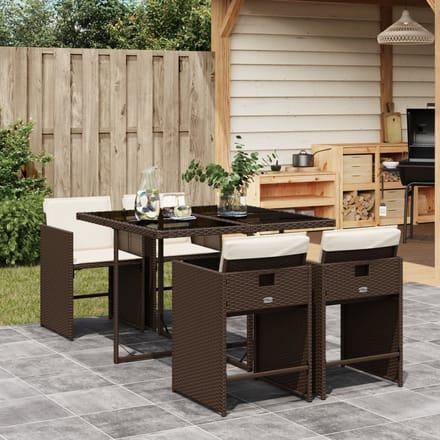 vidaXL - 5-delige - Tuinset - met - kussens - poly - rattan - bruin