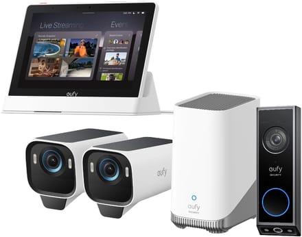 eufy Security eufyCam S3 Pro MaxColor Vision 4K 2-Cam Set inclusief Homebase 3 + E340 video deurbel +Smart Display E10 - Bundelvoordeel