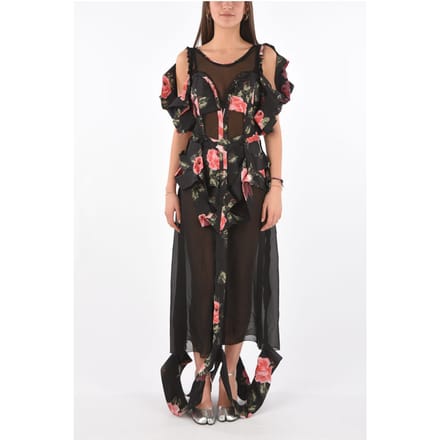 MM0 jurk met bloemenprint en illusie-halslijn en uitsparingen in Multicolor