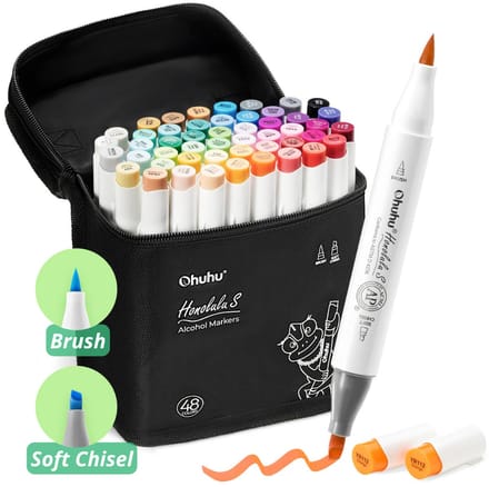 Ohuhu - Honolulu S Brush & Soft Chisel - Alcohol Art Markers – 48 kleuren