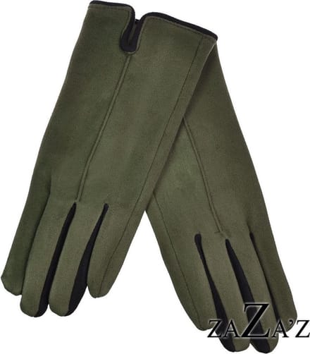 Groene  dames handschoenen -uitgevoerd met Touch Screen - suèdelook