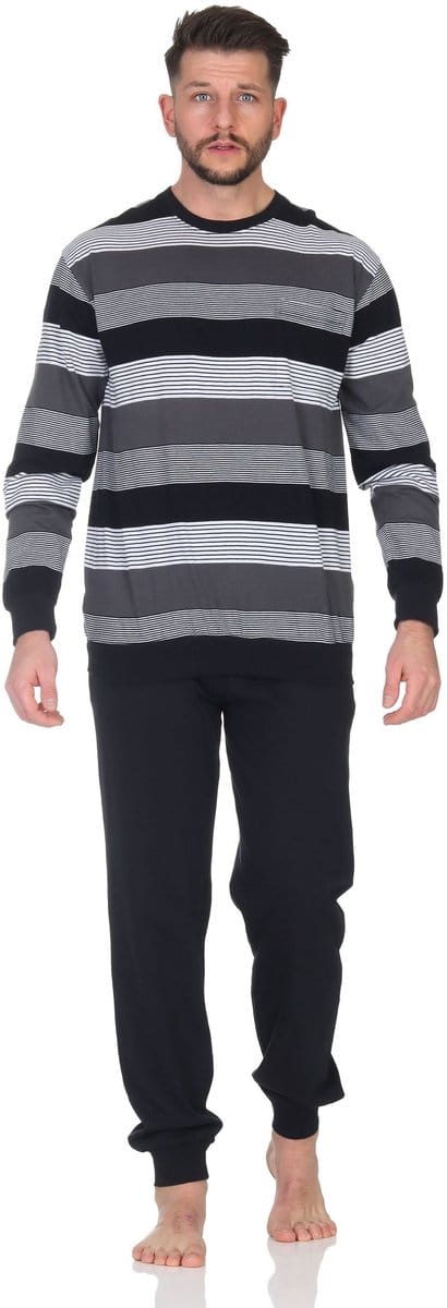 Lange Normann herenpyjama met manchetten in een gestreepte look - ook in grote maten