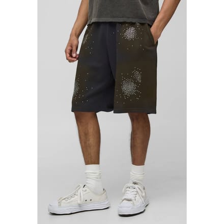 Oversized gewassen jersey shorts met strass | Charcoal | Size XL