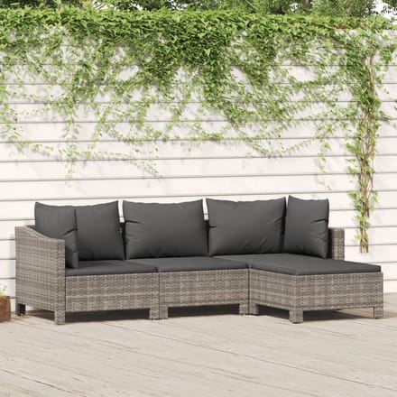 vidaXL - 4-delige - Loungeset - met - kussens - poly - rattan - grijs