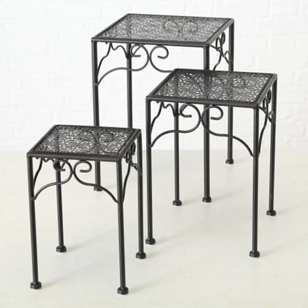Bijzet tafel - 3 set - Smeedijzer - vierkant - 28-33-38cm - Bruin/zwart