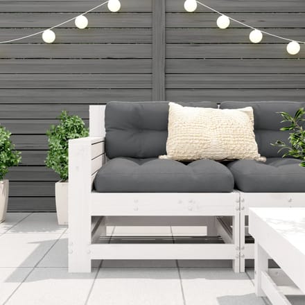 vidaXL - Tuinbank - met - armleuning - en - kussen - massief - grenenhout - wit