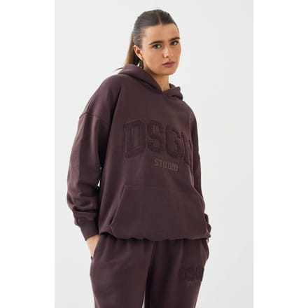 Dames DSGN Studio Badstof Applique Oversized Hoodie | Chocoladebruin | Maat: 3XL