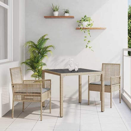 vidaXL - Tuin - Eettafel - Set - 3 - st - Beige - poly - rattan