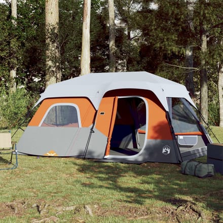 vidaXL - Tent - 9-persoons - waterdicht - met - LED - lichtgrijs - en - oranje