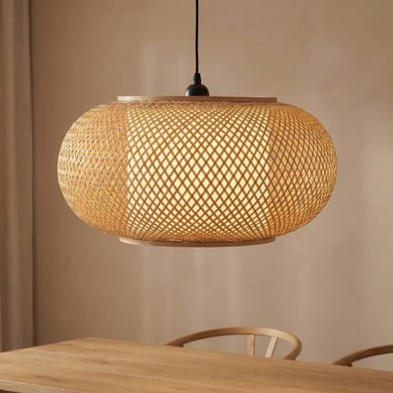 Lindby - hanglamp - 1licht - Bamboe, metaal - H: 23.5 cm - E27 - Licht hout, zwart