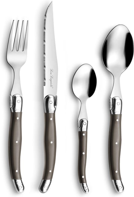 Lou Laguiole® 24-delige Tradition Bestekset Pepper – 6 Personen – 18/0 Chroomstaal – Hoogglans – Iconische Laguiole-Bij – Cadeauverpakking