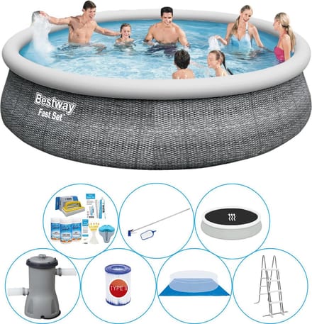 Fast Set Rattan Rond 457x107 cm - Zwembad Combinatie Pakket