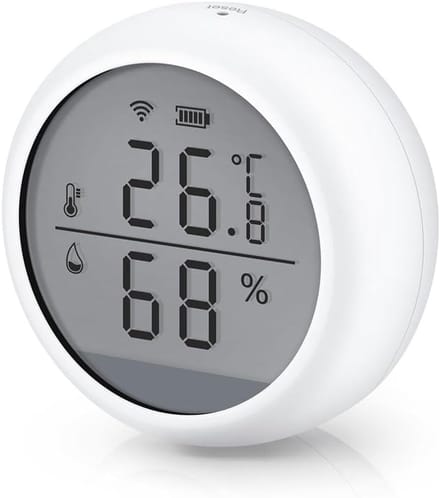 Wifi Temperatuur Vochtigheidssensor - Slimme Meter - Binnenklimaat Bewaken - App & Spraakbesturing - 0-60°C - Wit