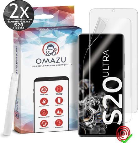 Samsung Galaxy S20 Ultra OMAZU 3D Flex TPU Screenprotector, 2 Pack - 100% vingerafdruk scanner compatible- Edge-to-Edge beschermingsfunctie