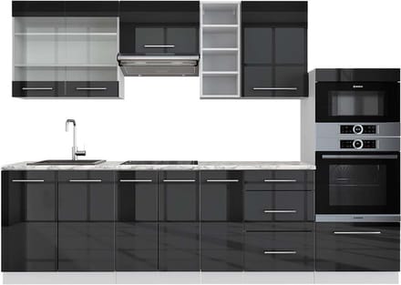 Vicco Fame-Line Complete keukeneenheid – 280 cm, WB Marmer Antraciet hoogglans/wit