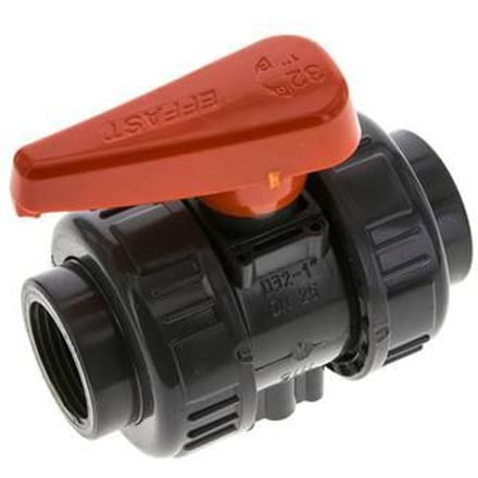 PVC 2-weg Kogelkraan Dubbele Wartel Rp 1'' FKM
