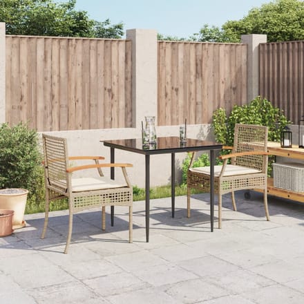 vidaXL - 3-delige - Tuinset - met - kussens - poly - rattan - beige