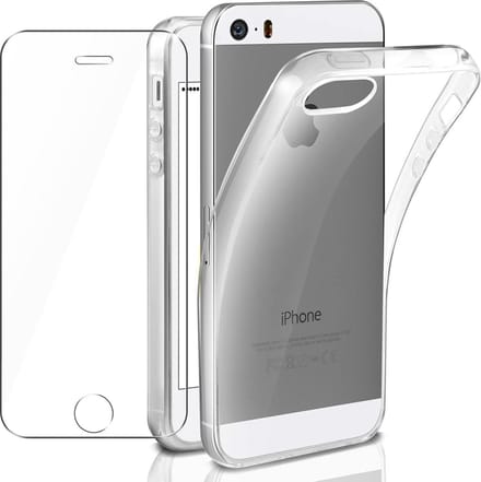 Back cover Hoesje Geschikt voor: iPhone 5 / 5C / 5S / SE - Soft TPU Siliconen Case & 2X Tempered Glas Combi - Transparant