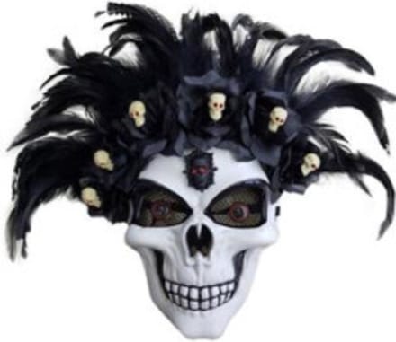 Masker doodshoofd met veren en bloemen