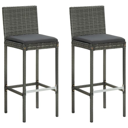 vidaXL - Tuinbarkrukken - met - kussens - 2 - st - poly - rattan - grijs