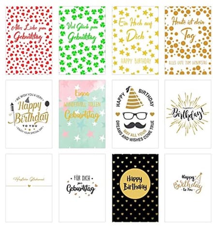 Set van 12 Premium Verjaardagskaarten met Envelop - Unieke Ontwerpen