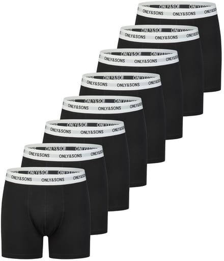 Only & Sons Heren Boxershorts ONSSCOTT 8 PACK Zwart M Ondergoed met Elastische Softband