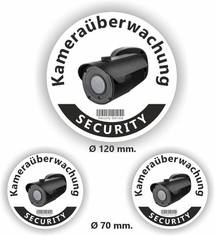 CCTV Sticker Set - Camerabewaking Stickers - Eigendom Beveiligen - Duitse Taal - 1x 12cm & 2x 7cm - Zwart