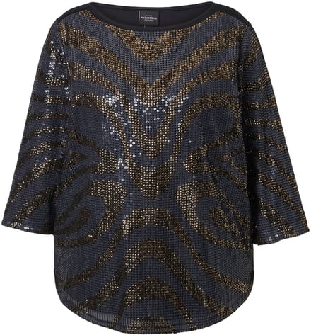 Ulla Popken - Dames - Overhemdblouse dubbellaags boothals 3/4-mouwen - Zwart - Maat 58+