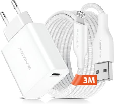 Oplaadsetje - 3 Meter - Geschikt voor iPhone 6 7 8 Plus SE - Inclusief Sterke Oplader Kabel