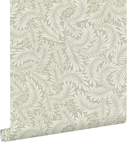 ESTAhome behang bladeren licht vergrijsd groen - 50 x 900 cm - 131142