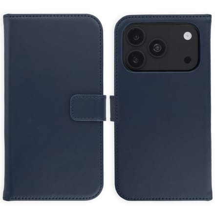 Selencia Hoesje - Geschikt voor Apple iPhone 18 Pro Max / 17 Pro Max - Echt Lederen Bookcase - Blauw