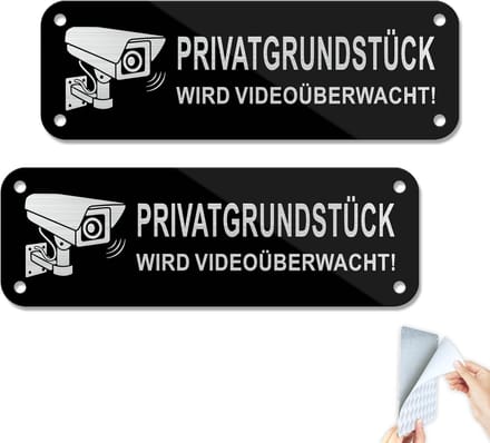 Bord Videobewaking Privé Grondstuk 2 Stuks Aluminium Sticker 15x5cm