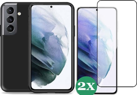 Hoesje geschikt voor Samsung Galaxy S21 FE - 2x Full Screenprotector Glas - Schokbestendig Zwart