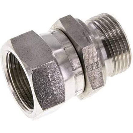 JIC  Verloopnippel UN 1-5/16''-12 Binnendraad X G1'' Buitendraad Regelbaar RVS 170bar