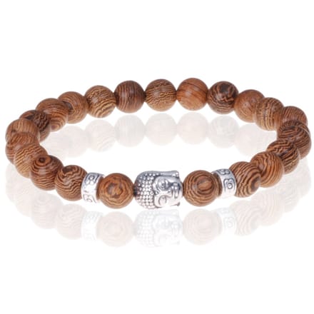Bruine houten kralen armband Zilverkleurige Buddha