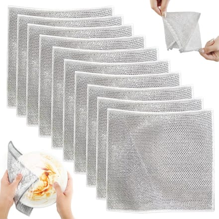 Double Layer Multipurpose Anti-Scratch Steel Wire Dish Cloths - Steel Wire Dish Towels - Wet and Dry Multipurpose Steel Wire Dish Cloths (10 Pack)