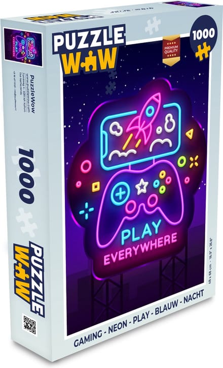 Puzzel Gaming - Neon - Play - Blauw - Nacht - Controller - Legpuzzel - Puzzel 1000 stukjes volwassenen
