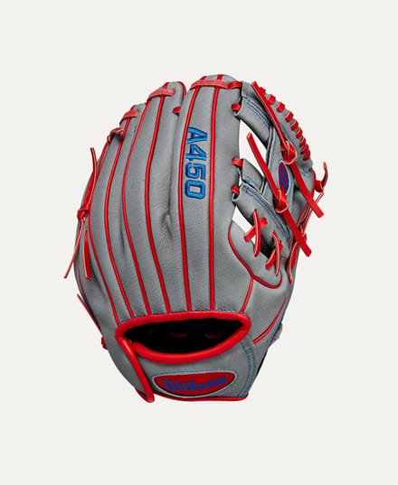 Wilson 2024: A450 - Grey/Red/Royal - 10.75 inch honkbalhandschoen