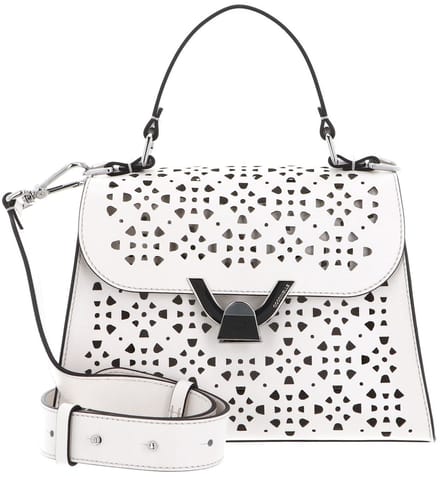 COCCINELLE Leren schoudertas handtas Dew Cow Perforation Handbag Blanco crème
