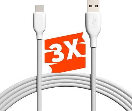 USB C naar USB-A Kabel - 3 Meter Lang - 3A/18W - Datakabel 480 MBps - Sterk Rubber - Fast Charging - Voor o.a S8,S9,S10,S20,S21,S22,Tablet,A7,A8,A9,S7,S8,S9