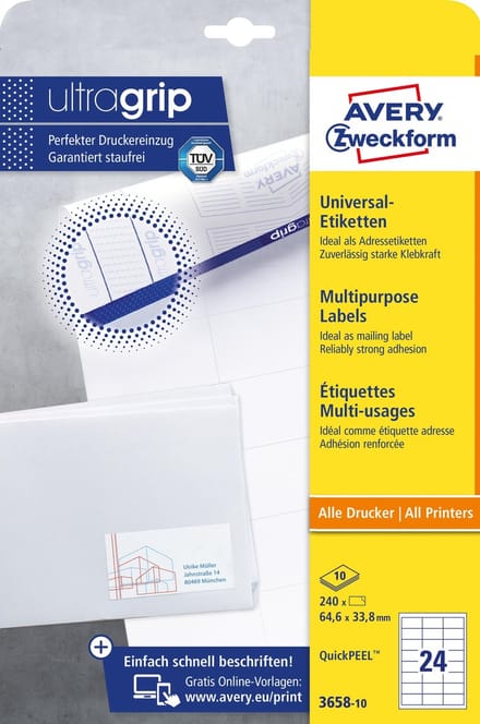 Avery Etiketten Zweckform 64,6 X 33,8 Mm Papier 240 Stuks