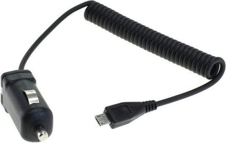 USB Micro B autolader met vaste spiraalkabel - 1A / zwart - 1 meter